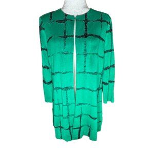 NWT Misook Women's Green and Black Open Front 3/4" Sleeve Cardigan Size Medium